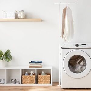 Brightroom - Magnetic Laundry Clothes White Hanging Bar 75" Height w/ Mount